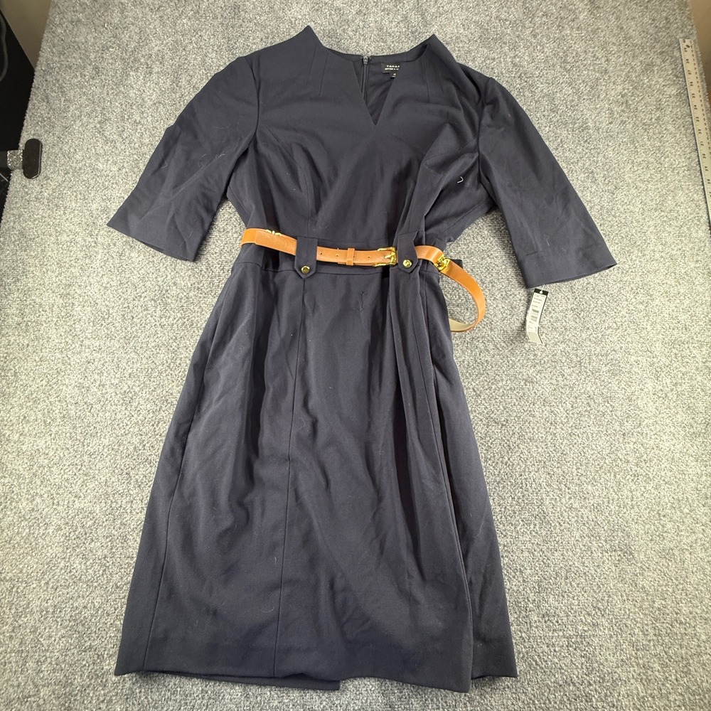 Tahari Arthur S Levine Gloria Navy Blue Belted Sheath Dress 16 5129M297 NEW